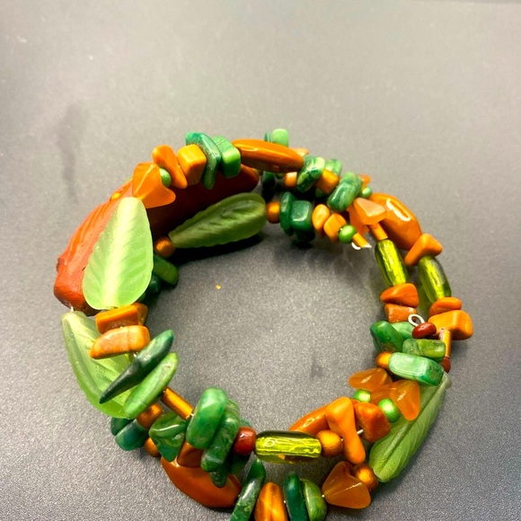 Wrap  Bracelet of Natural Stones Hand Carved Aztec Figure - Picture 9 of 10